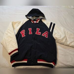 FILA Men's Black and White Hooded Jacket